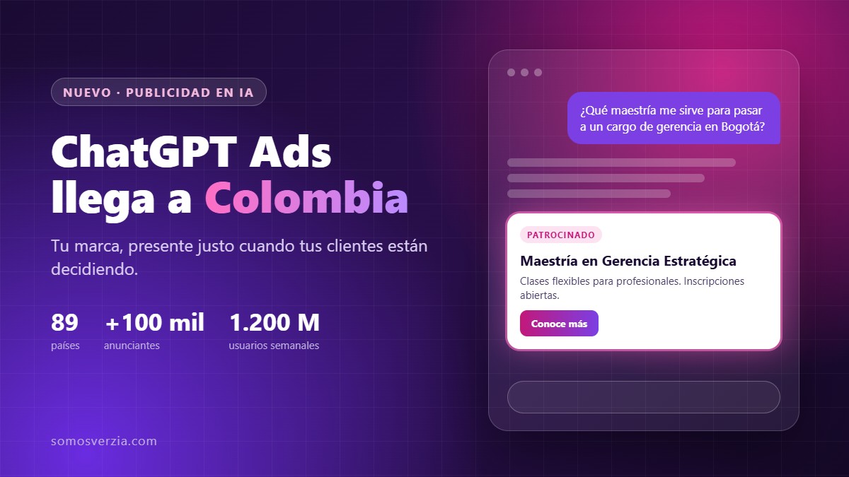 ChatGPT Ads llega a Colombia: ilustración de un chat con un anuncio patrocinado